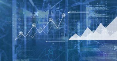 Bilgisayar kesikleri üzerinden finansal veri işleme görüntüsü. Küresel finans, iş, bağlantılar, hesaplama ve veri işleme kavramı dijital olarak oluşturuldu.