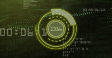 Dairesel arayüzlü ve sayısal kodlu dijital veri işleme görüntüsü. Teknoloji, siber, geleceksel, sanal, bilgi, siber güvenlik