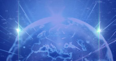 Veri noktaları ve ışık demetleriyle dijital küre, küresel ağ görüntüsü. teknoloji, fütüristik, bağlantı, yenilik, siber alan, görselleştirme