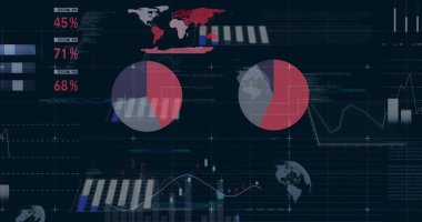 Dünya üzerinde şema ve veri işleme resimleri. Küresel teknoloji ve dijital arayüz konsepti dijital olarak oluşturuldu.