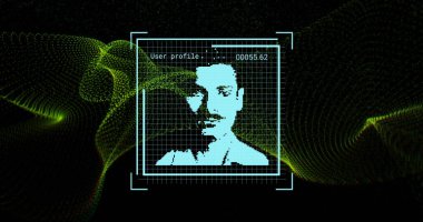 İnsanların simgeleri ve yeşil noktalar üzerinde veri işleme görüntüsü. İş, teknoloji ve dijital arayüz kavramı dijital olarak oluşturuldu.