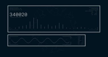 Siyah arkaplan üzerindeki diyagramlar üzerinden veri işleme resmi. Küresel iş, teknoloji ve dijital arayüz kavramı dijital olarak oluşturulmuş görüntü.