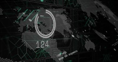 Finansal veri işleme görüntüsü ve siyah arkaplan istatistikleri. Küresel taşımacılık, finans, iş, bağlantılar, hesaplama ve veri işleme kavramı dijital olarak oluşturulmuş görüntü.