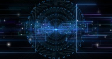 Dijital veri işleme ile tarama alanının görüntüsü. Küresel siber güvenlik, bağlantılar, hesaplama ve veri işleme kavramı dijital olarak oluşturuldu