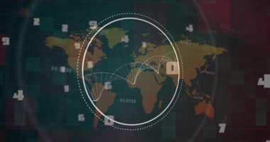 Dünya haritasında DNA ipliği ve veri işleme resmi. Küresel bilim, araştırma, bağlantılar, hesaplama ve veri işleme kavramı dijital olarak oluşturuldu.