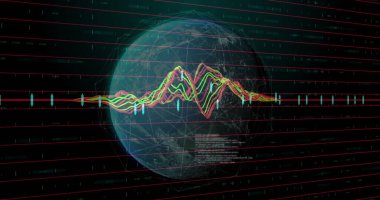 Dijital veri işleme görüntüsü. Dijital olarak oluşturulmuş küresel bağlantılar, hesaplama ve veri işleme kavramı.