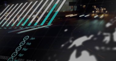 Şehirdeki trafiğin dijital veri işleme görüntüsü. Dijital olarak oluşturulmuş küresel bağlantılar, hesaplama ve veri işleme kavramı.