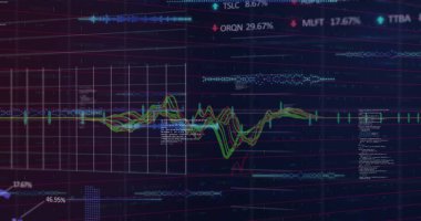 Siyah arka planda finansal veri işleme resmi. Küresel iş, finans, iletişim ve dijital arayüz kavramı dijital olarak oluşturulmuş görüntü.