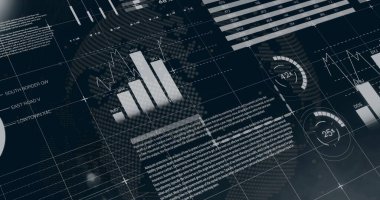 Küresel iş istatistikleri üzerinden finansal veri tabloları ve dünya haritası resmi. Maliye, analitik, ekonomi, yatırım, eğilimler, pazar