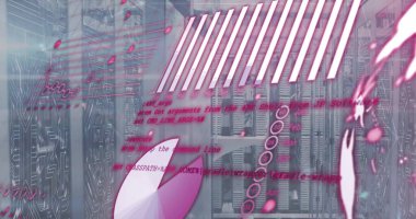 Sunucu odasında veri işleme resmi. Küresel teknoloji, bilgisayar ve dijital arayüz kavramı dijital olarak oluşturulmuş görüntü.