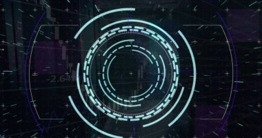 Bilgisayar sunucuları üzerinden veri işleme ve kapsam görüntüsü. Dijital olarak oluşturulmuş küresel bağlantılar, hesaplama ve veri işleme kavramı.