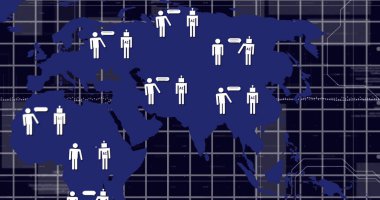 Global population distribution image over world map with grid background. geography, statistics, demography, visualization, data, analysis clipart