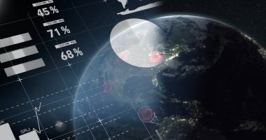 Dünya çapında finansal veri işleme görüntüsü. Küresel finans, iş, bağlantılar, hesaplama ve veri işleme kavramı dijital olarak oluşturuldu.