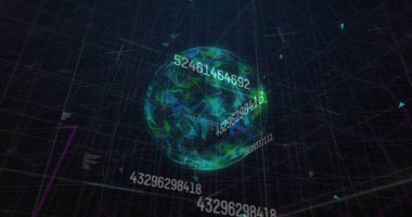 Siyah arkaplandaki dünya üzerindeki bağlantı ağının resmi. Dijital olarak oluşturulmuş küresel bağlantılar, hesaplama ve veri işleme kavramı.