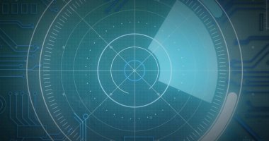 Gri arkaplan üzerinde tarama yapan bağlantı ve kapsam ağının resmi. Teknoloji ve dijital arayüz kavramı dijital olarak oluşturuldu.