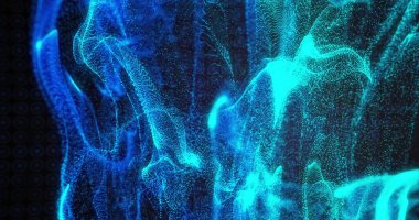 Siyah arkaplanda parlayan bağlantı ağının görüntüsü. Dijital olarak oluşturulmuş küresel bağlantılar, hesaplama ve veri işleme kavramı.