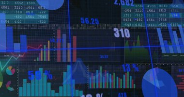 Çeşitli grafik ve grafikler üzerinden finansal veriler ve analiz görüntüleri. Finans, konsol, istatistik, ölçüler, raporlar, ekonomi