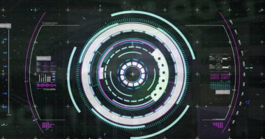 Kapsam taraması ve dijital veri işleme görüntüsü. Dijital olarak oluşturulmuş küresel bağlantılar, hesaplama ve veri işleme kavramı.