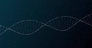 Karanlık arka planda DNA ve veri işleme resmi. Küresel bilim, veri işleme, bağlantılar, hesaplama ve veri işleme kavramı dijital olarak oluşturuldu.