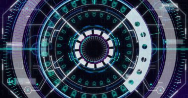 Siyah arkaplan üzerinde dijital veri işleme resmi. Dijital olarak oluşturulmuş küresel bağlantılar, hesaplama ve veri işleme kavramı.