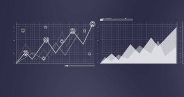 Siyah arka planda finansal veri işleme resmi. Küresel iş, bilgisayar ve dijital arayüz kavramı dijital olarak oluşturulmuş görüntü.