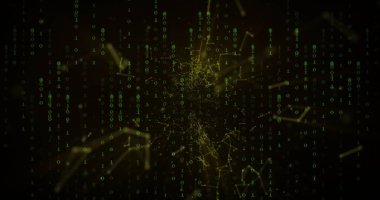 İkili kodlama üzerinden bağlantı ağının resmi. Bilim, teknoloji ve dijital arayüz kavramı dijital olarak oluşturuldu.