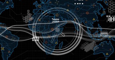 Dünya haritası üzerinde dijital veri işleme resmi. Küresel yapay zeka, bağlantılar, hesaplama ve veri işleme kavramı dijital olarak oluşturuldu.