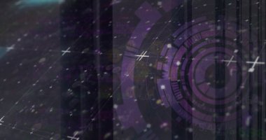 Bilgisayar sunucuları üzerinden dijital veri işleme resmi. Dijital olarak oluşturulmuş küresel bağlantılar, hesaplama ve veri işleme kavramı.