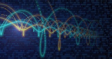 DNA ipliği ve ikili kodlama, bilimsel veri işleme görüntüsü. Genetik, biyoenformatik, biyoteknoloji, bilgisayar, analiz, biyoteknoloji