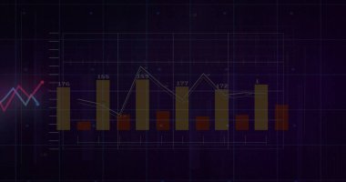 Dalgalanan veri noktaları ve finansal analiz resimleriyle çubuk ve çizgi çizelgeleri. Finans, eğilim, çizgi grafiği, çubuk grafiği, istatistik, iş