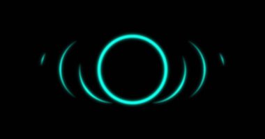 Siyah arkaplanda hareket eden parlak neon ışık çemberleri. Renk, şekil, ışık ve hareket kavramı dijital olarak oluşturuldu.