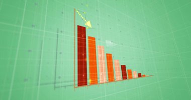 Yeşil arkaplan üzerinde istatistik ve dijital veri işleme resmi. Dijital olarak oluşturulmuş küresel bağlantılar, hesaplama ve veri işleme kavramı.