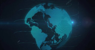 Dünya çapında bağlantı ve veri işleme ağının resmi. Dijital olarak oluşturulmuş küresel bağlantılar, hesaplama ve veri işleme kavramı.