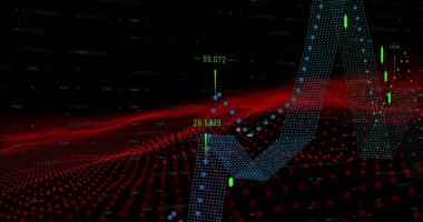 Siyah arkaplanda veri işleme resmi. Küresel teknoloji, hesaplama, bağlantılar ve dijital arayüz konsepti dijital olarak oluşturuldu.