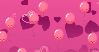 Image of heats and balloons floating on pink background. Love, romance, festivity, celebration and valentine's day concept digitally generated image. clipart