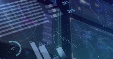 Siyah arkaplanda dijital veri işleme resmi. Dijital olarak oluşturulmuş küresel bağlantılar, hesaplama ve veri işleme kavramı.