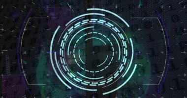 Kapsam taraması ve dijital veri işleme görüntüsü. Dijital olarak oluşturulmuş küresel bağlantılar, hesaplama ve veri işleme kavramı.