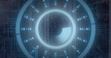 Sunucu odasında veri işleme ve tarama görüntüsü. Küresel teknoloji, bilgisayar ve dijital arayüz kavramı dijital olarak oluşturulmuş görüntü.