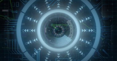 Siyah arkaplan üzerinde dijital veri işleme resmi. Dijital olarak oluşturulmuş küresel bağlantılar, hesaplama ve veri işleme kavramı.