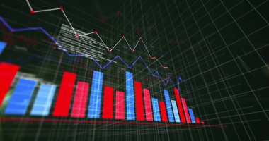 Şebeke üzerinde finansal veri işleme resmi. Küresel finans, iş, bağlantılar, hesaplama ve veri işleme kavramı dijital olarak oluşturuldu.