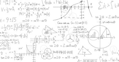 Beyaz arkaplan üzerinde matematiksel veri işleme resmi. Küresel bilim, bağlantılar, hesaplama ve veri işleme kavramı dijital olarak oluşturulmuş görüntü.