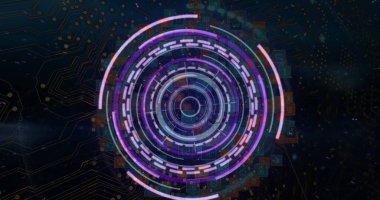 Şekiller üzerinde tarama yapan bir kamera görüntüsü. Küresel teknoloji ve dijital arayüz konsepti dijital olarak oluşturuldu.