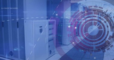 Bilgisayar sunucuları üzerinden veri işleme kapsamı resmi. Küresel finans, iş, bağlantılar, hesaplama ve veri işleme kavramı dijital olarak oluşturuldu.