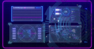 Mavi arkaplanda veri işleme ile tarama kapsamı resmi. Küresel teknoloji, bilgisayar ve dijital arayüz kavramı dijital olarak oluşturulmuş görüntü.