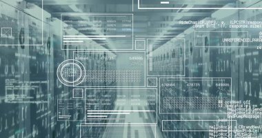 Bilgisayar sunucuları üzerinden veri işleme resmi. Küresel finans, iş, bağlantılar, hesaplama ve veri işleme kavramı dijital olarak oluşturuldu.