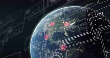 Veri işleme ve dünya üzerindeki diyagramların resmi. Küresel iş ve dijital arayüz kavramı dijital olarak oluşturulmuş görüntü.