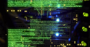 Bilgisayar sunucuları üzerinden dijital veri işleme resmi. Dijital olarak oluşturulmuş küresel bağlantılar, hesaplama ve veri işleme kavramı.