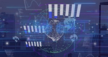 Dünya çapında finansal veri işleme görüntüsü. Küresel finans, iş, bağlantılar, hesaplama ve veri işleme kavramı dijital olarak oluşturuldu.