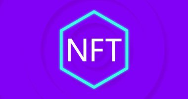 Finansal veri işleme ve nft metnin neon desen üzerindeki görüntüsü. küresel finans, iş dünyası, bağlantılar, hesaplama ve veri işleme kavramı dijital olarak oluşturulmuş görüntü.