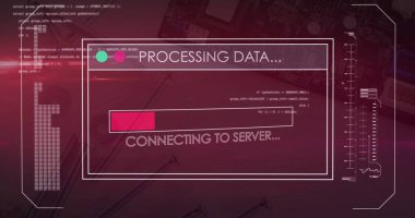 Bilgisayar panosunun üzerinde veri işleme resmi. Küresel teknoloji ve dijital arayüz konsepti dijital olarak oluşturuldu.